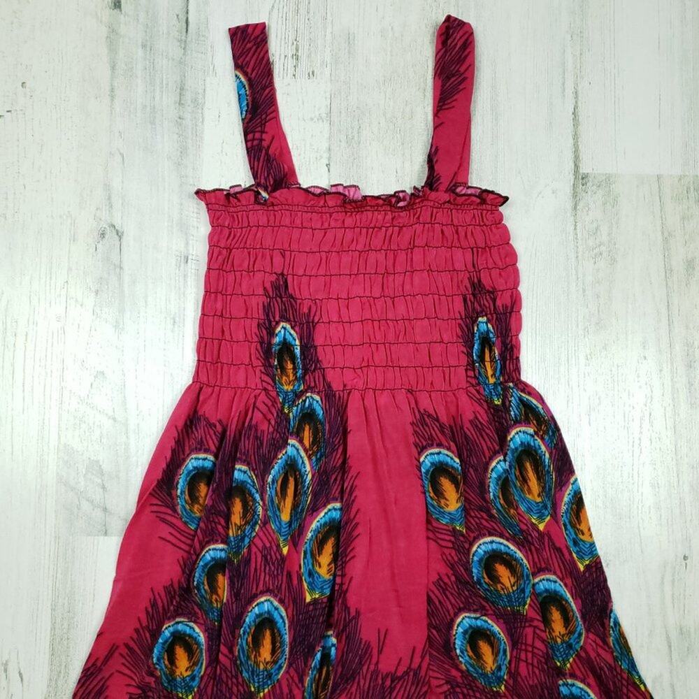 NWT Golden Butterfly Red Peacock Print Smocked Sleeveless Sundress Size Large - Picture 5 of 9